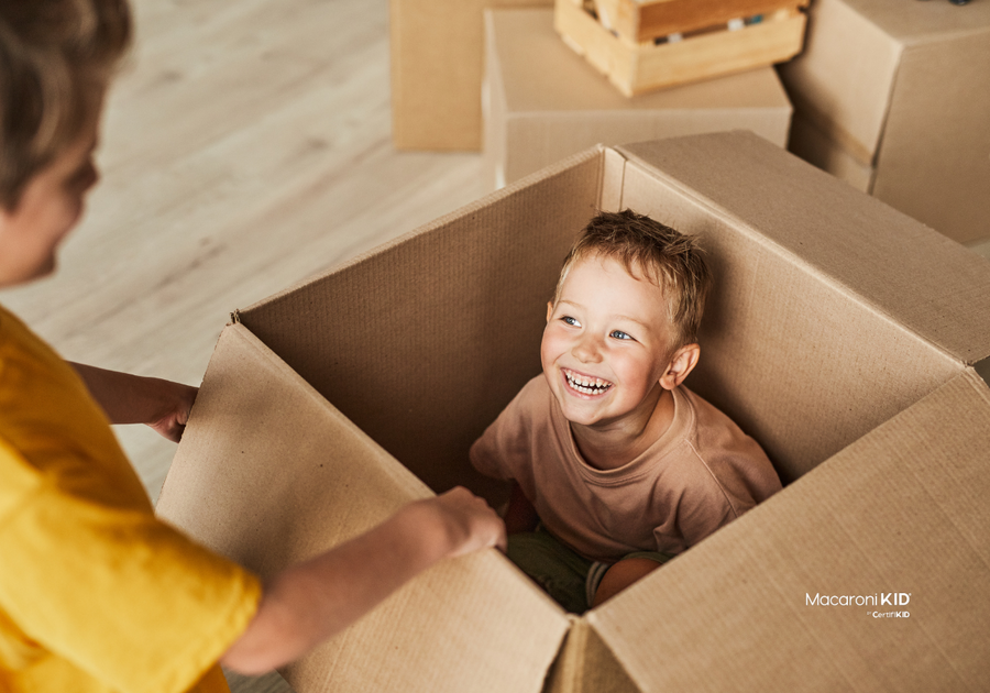 playing in a box is just one 55 ideas we have for easy indoor play for kids.