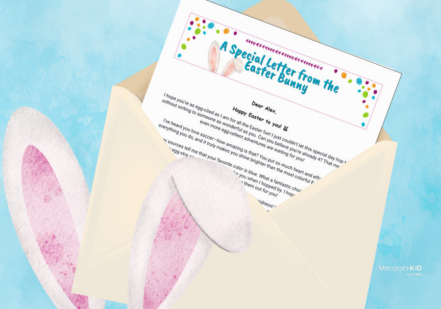 Personalized Easter Bunny letter printable in envelope with bunny ears