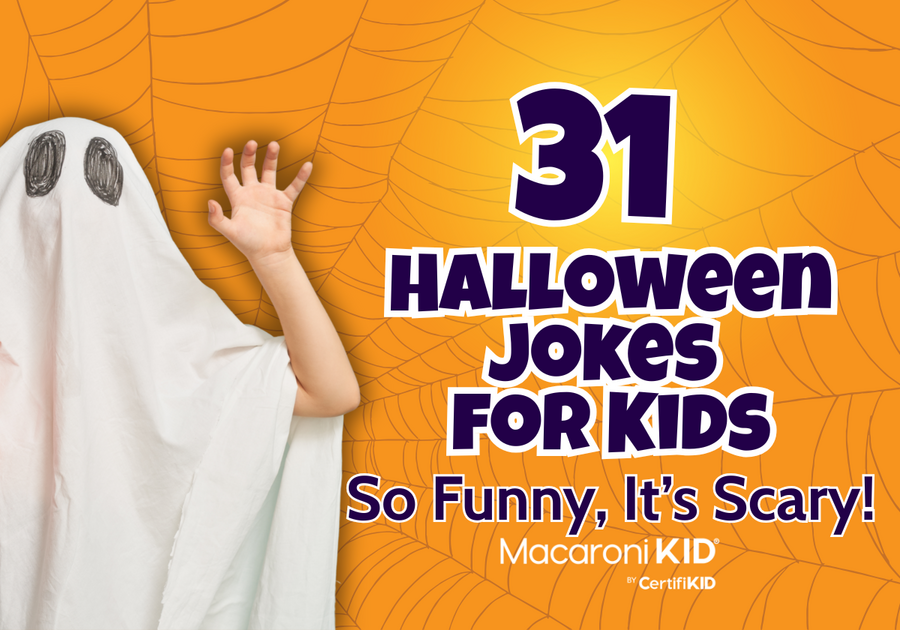 text reading “31 Halloween Jokes for Kids — So Funny, It’s Scary!