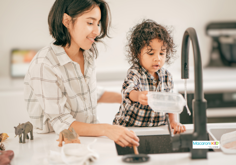 mom and toddler in kitchen