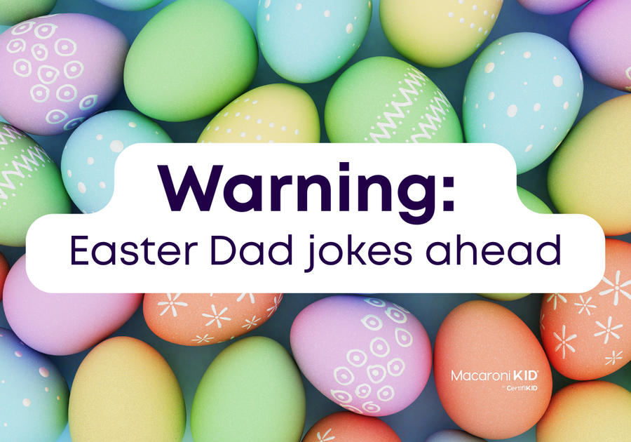 Easter eggs with type over it: Warning Easter Dad Jokes Ahead