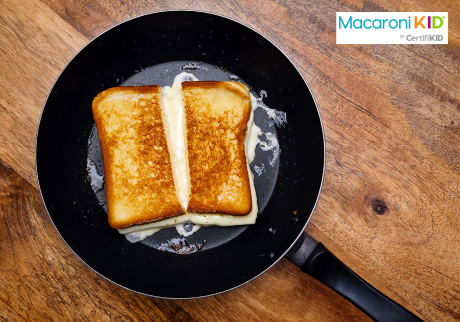 Grilled cheese sandwich on skillet